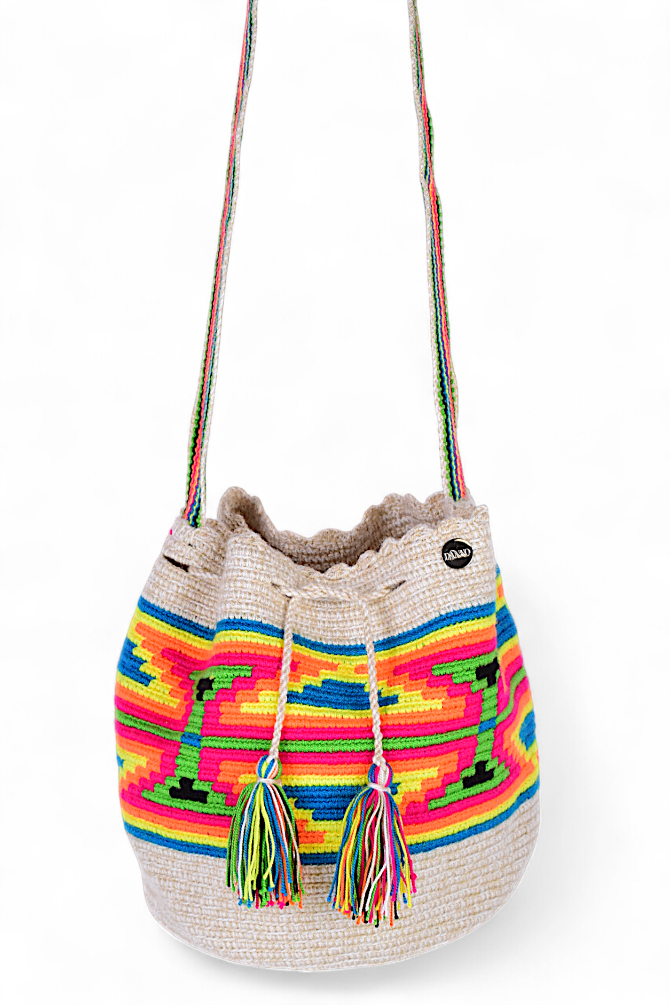 Medium Wayuu Bag with Neon Geometric Design