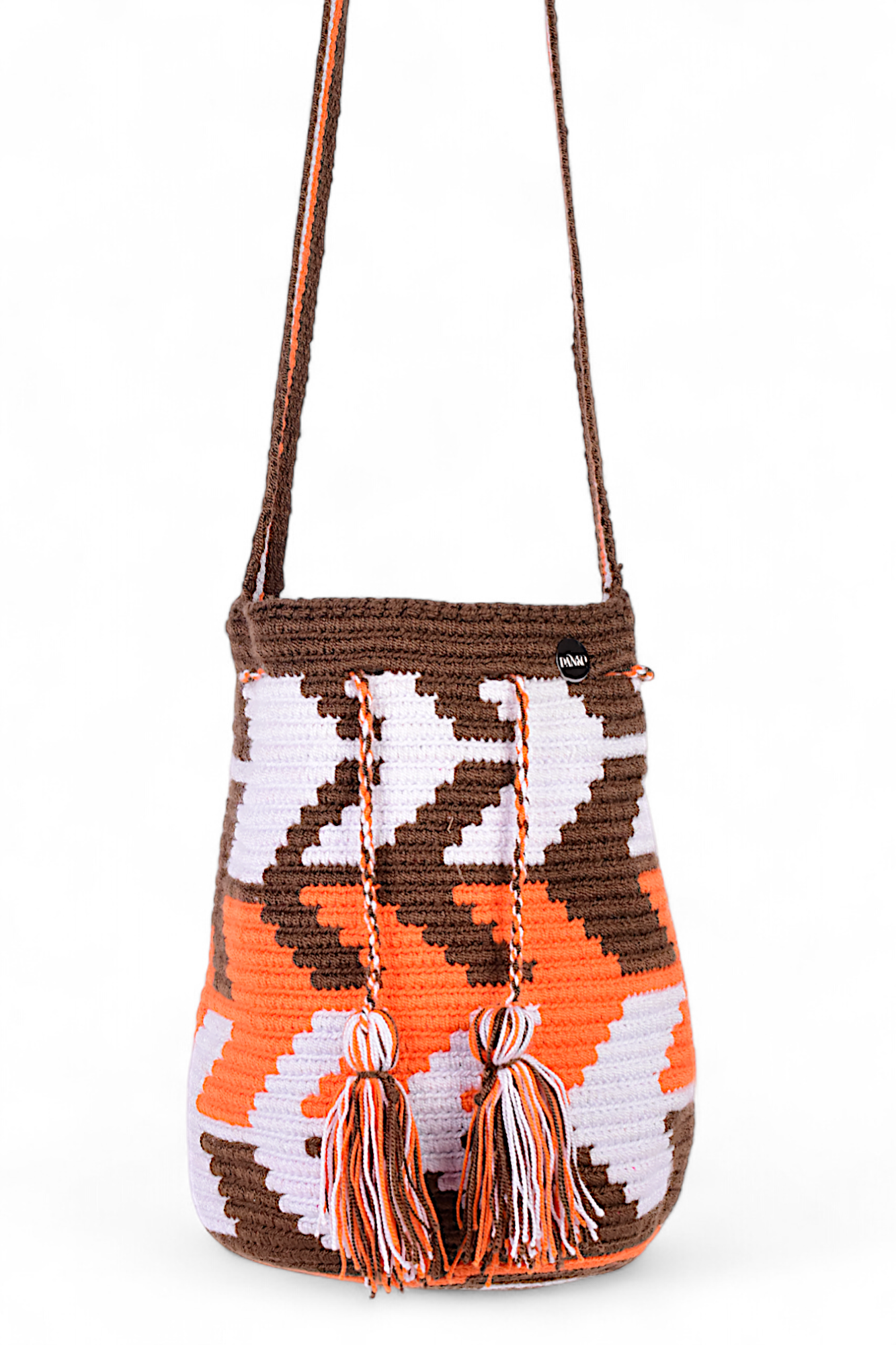 Medium Orange, White & Brown Crochet Bag