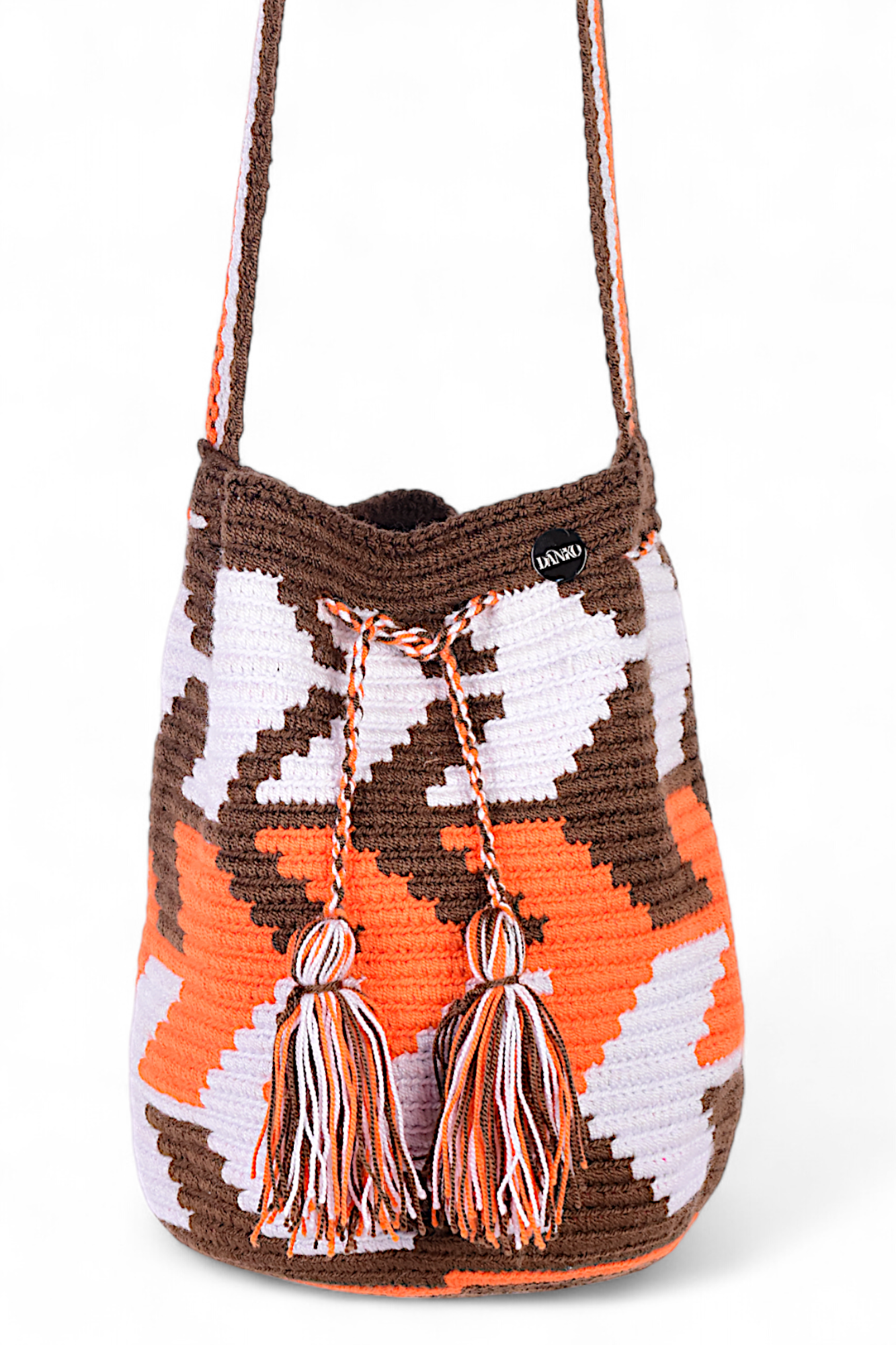 Medium Orange, White & Brown Crochet Bag