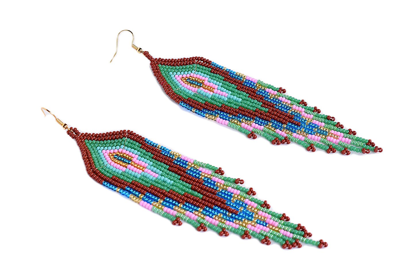 Green & Brown Feather Earrings