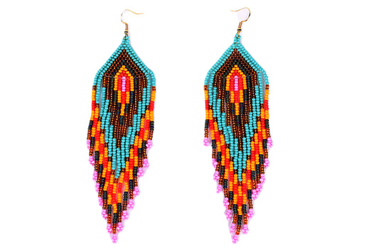 Teal & Orange Feather Earrings