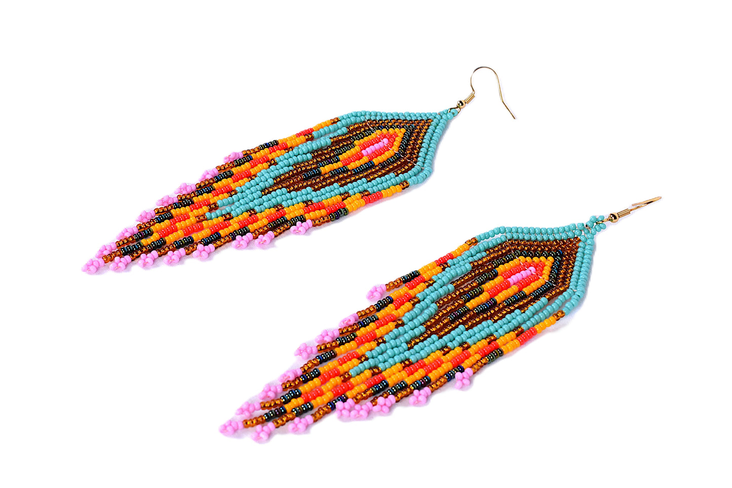 Teal & Orange Feather Earrings