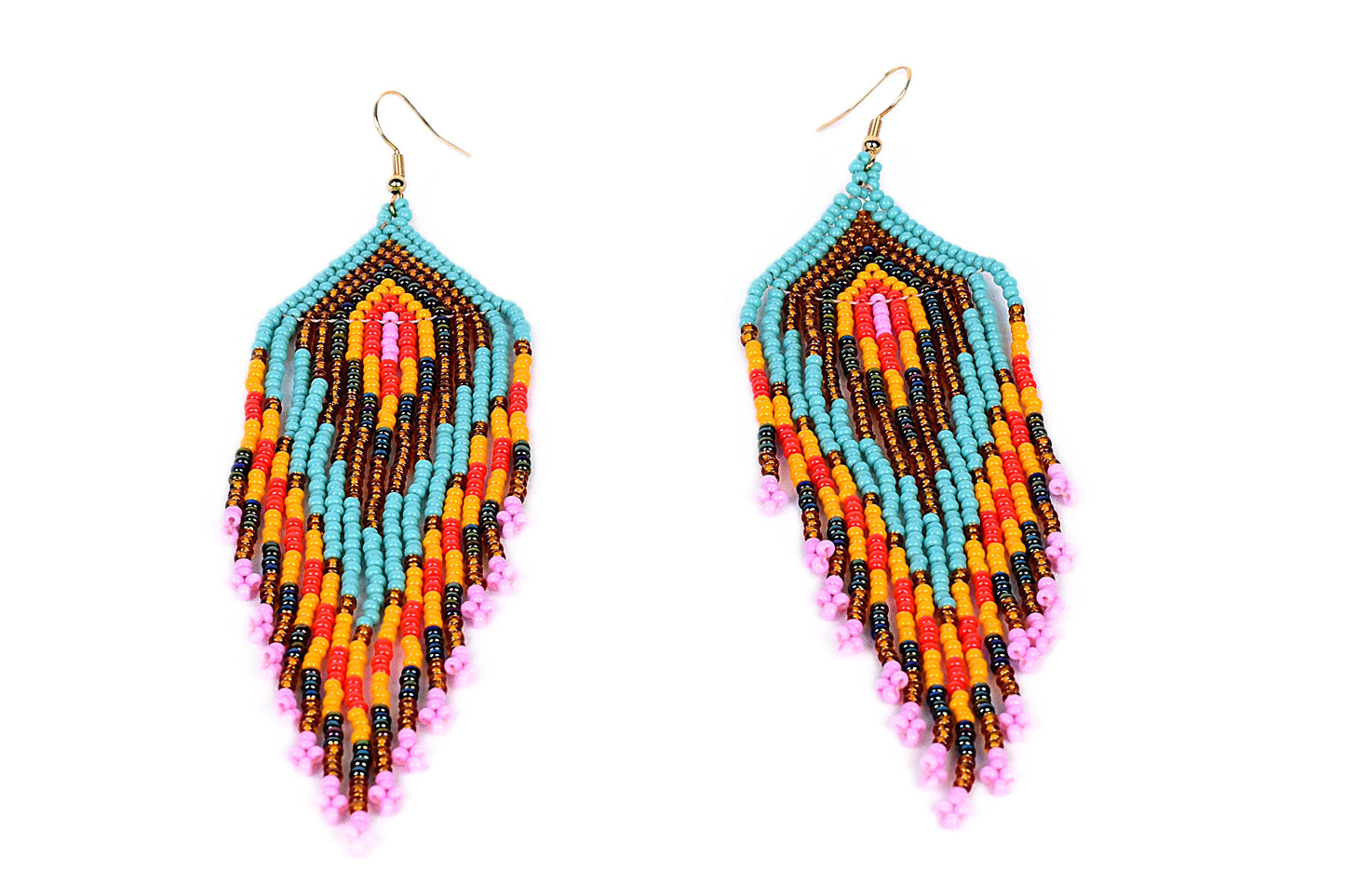 Teal & Orange Feather Earrings