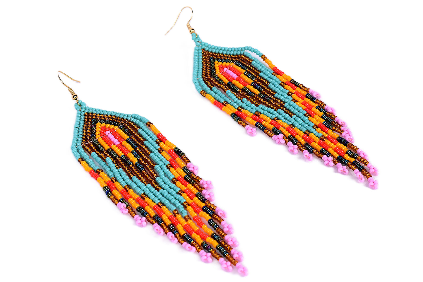 Teal & Orange Feather Earrings
