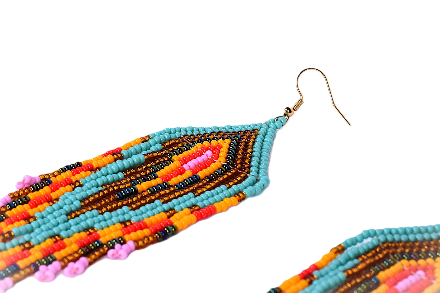 Teal & Orange Feather Earrings