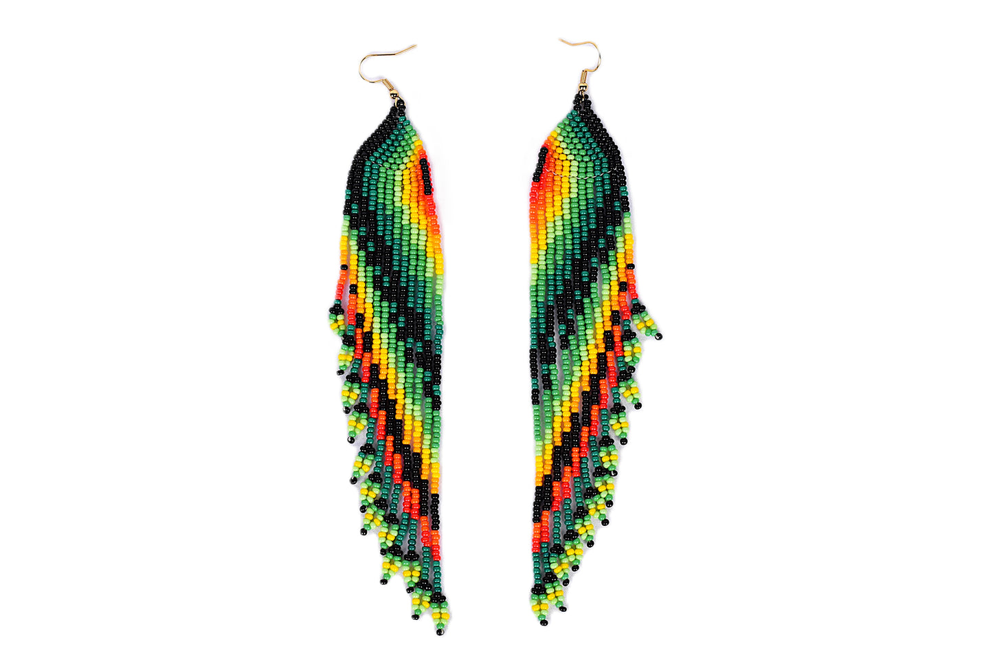 Large Green & Yellow Feather Earrings