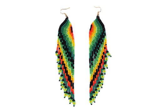 Large Green & Yellow Feather Earrings