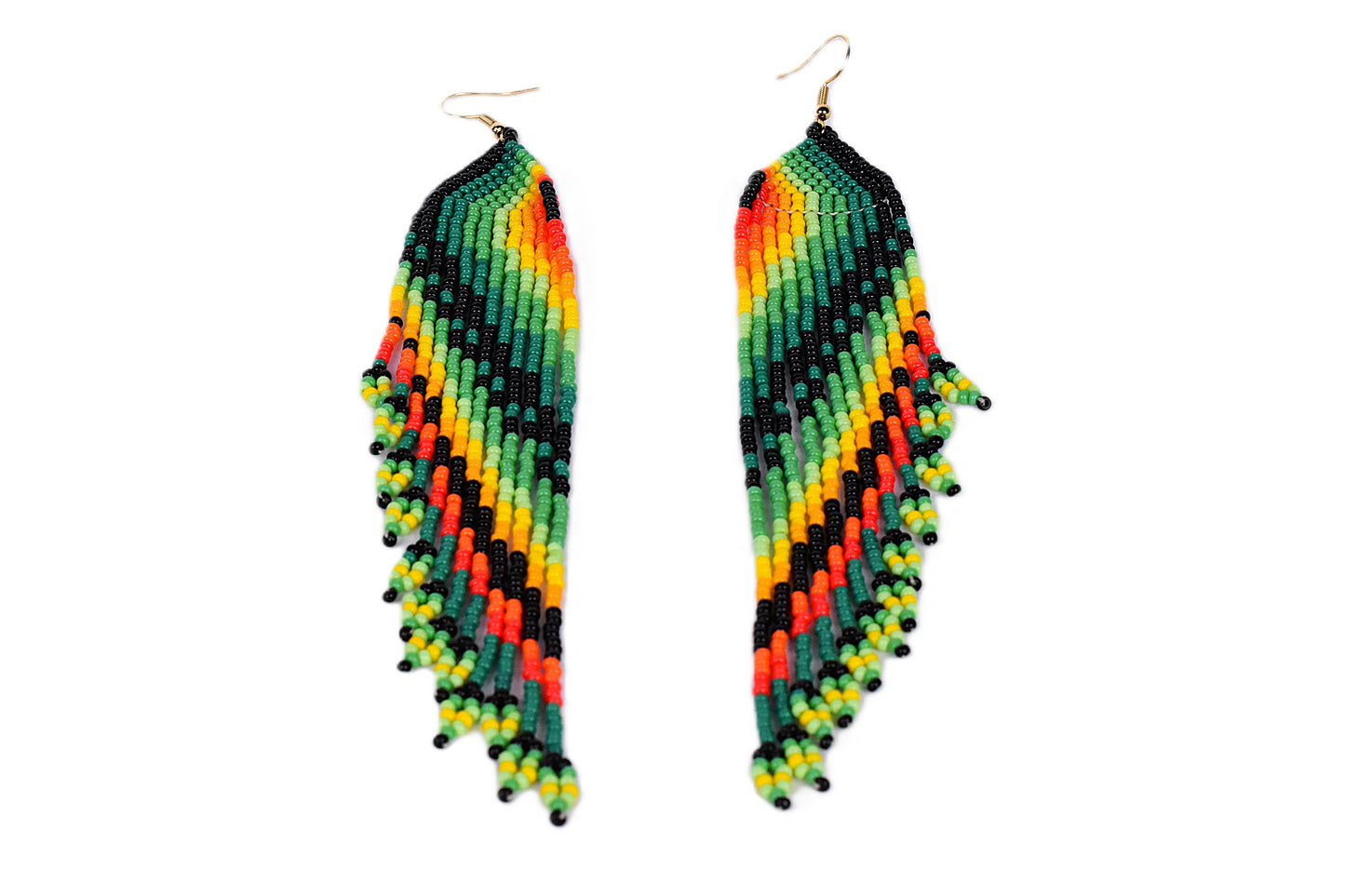 Large Green & Yellow Feather Earrings
