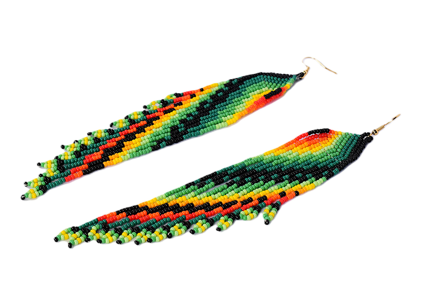 Large Green & Yellow Feather Earrings