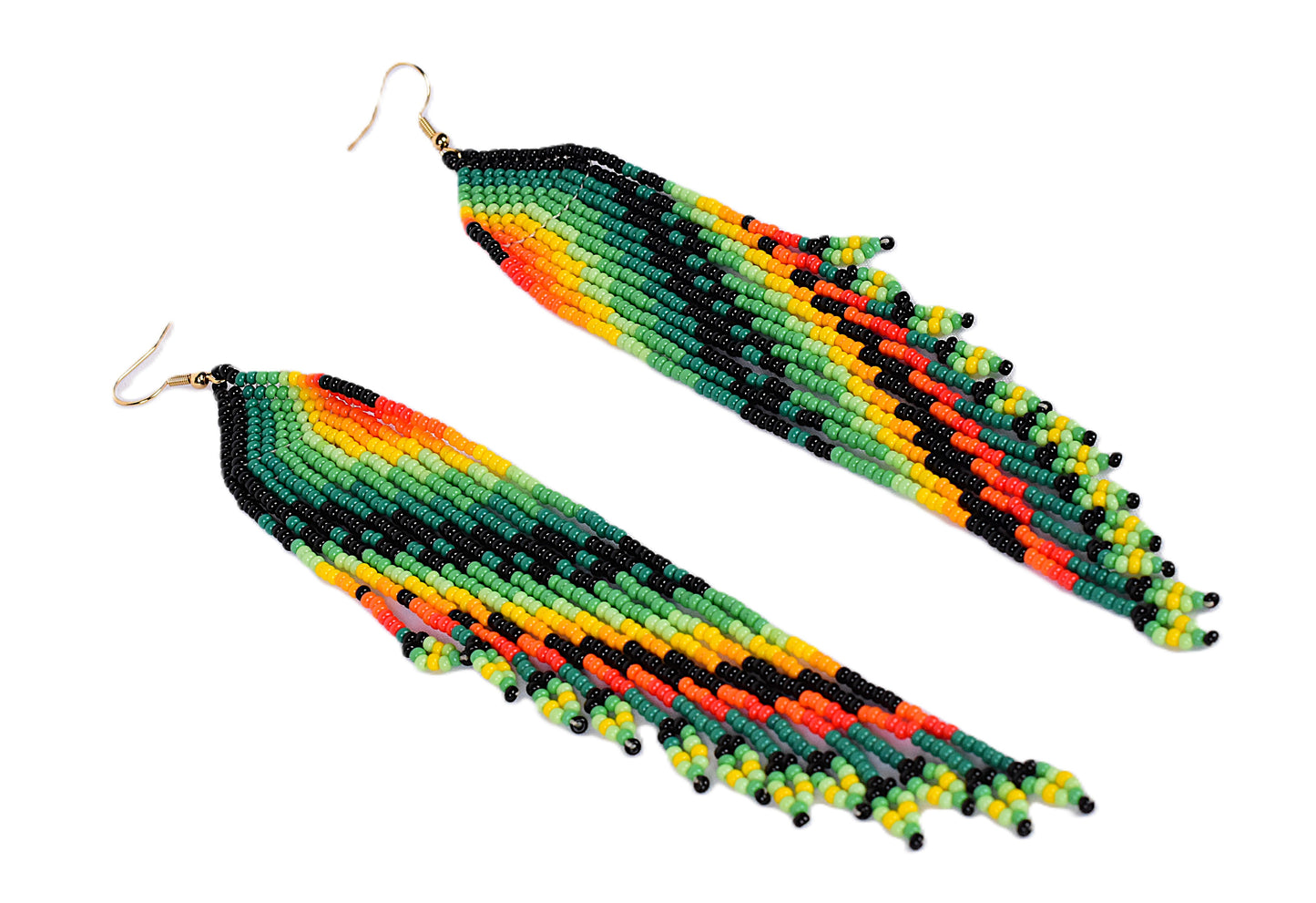 Large Green & Yellow Feather Earrings