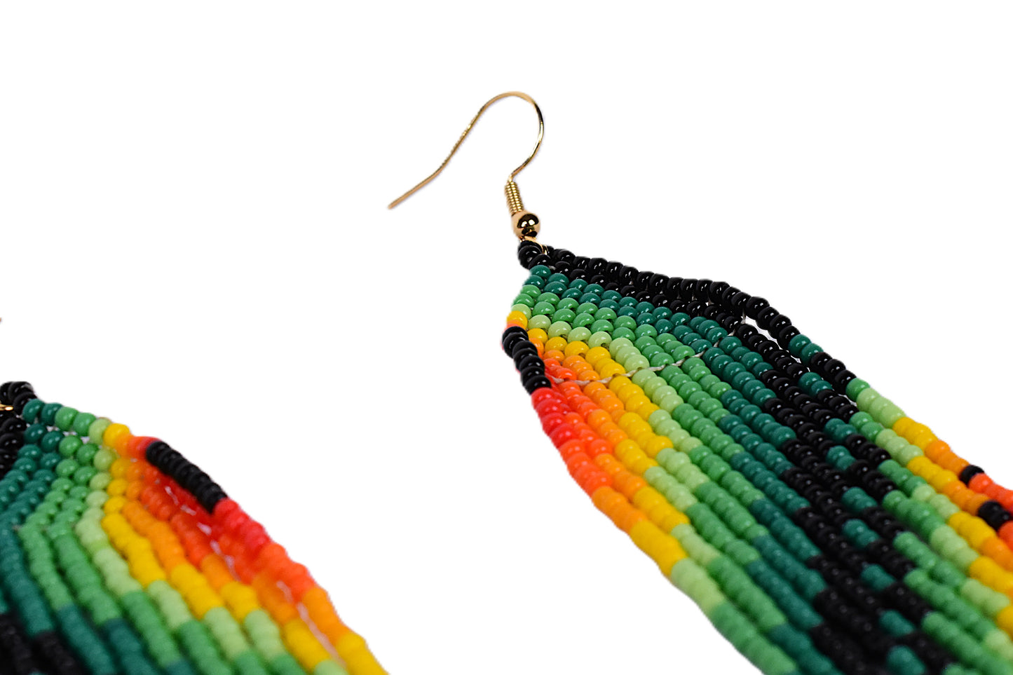 Large Green & Yellow Feather Earrings