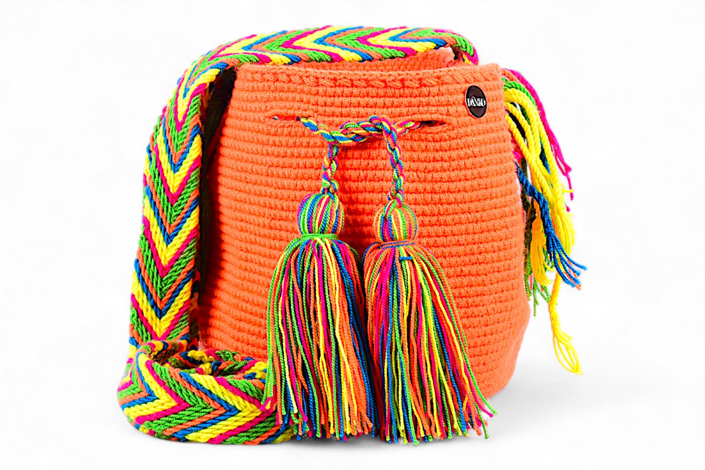 Small Boho Crochet Bucket Bag In Orange