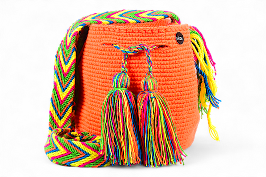 Small Boho Crochet Bucket Bag In Orange