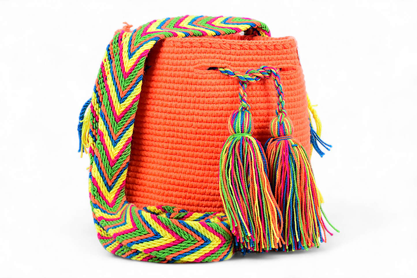 Small Boho Crochet Bucket Bag In Orange