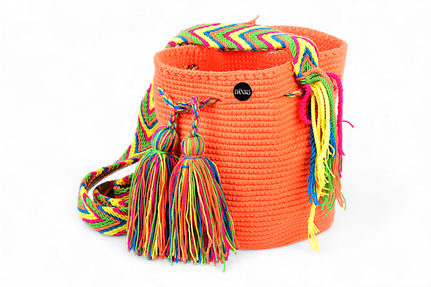 Small Boho Crochet Bucket Bag In Orange