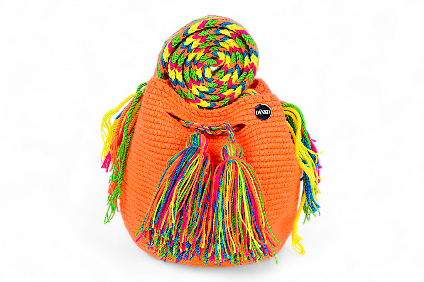 Small Boho Crochet Bucket Bag In Orange