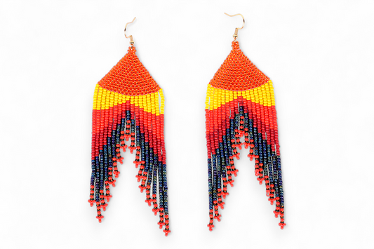 Large Mermaid Tail Earings - Orange & Red