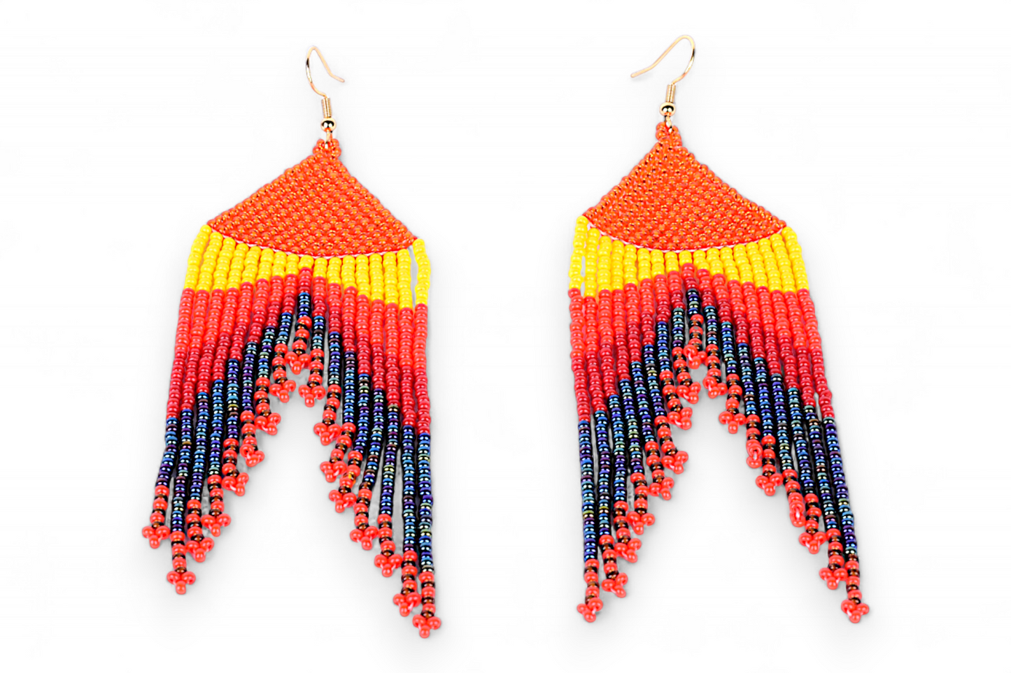 Large Mermaid Tail Earings - Orange & Red