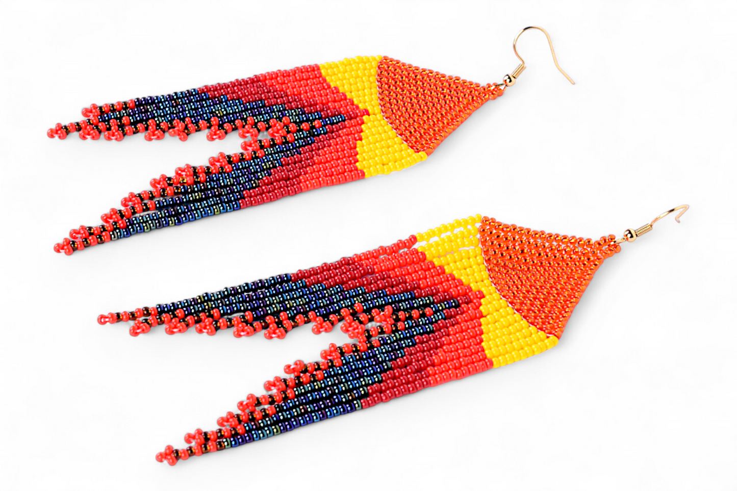 Large Mermaid Tail Earings - Orange & Red