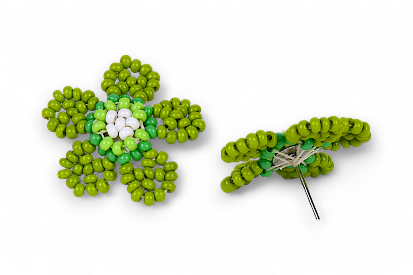 Small Flower Beaded Earrings - Green