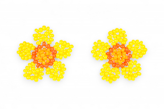 Small Flower Beaded Earrings - Yellow