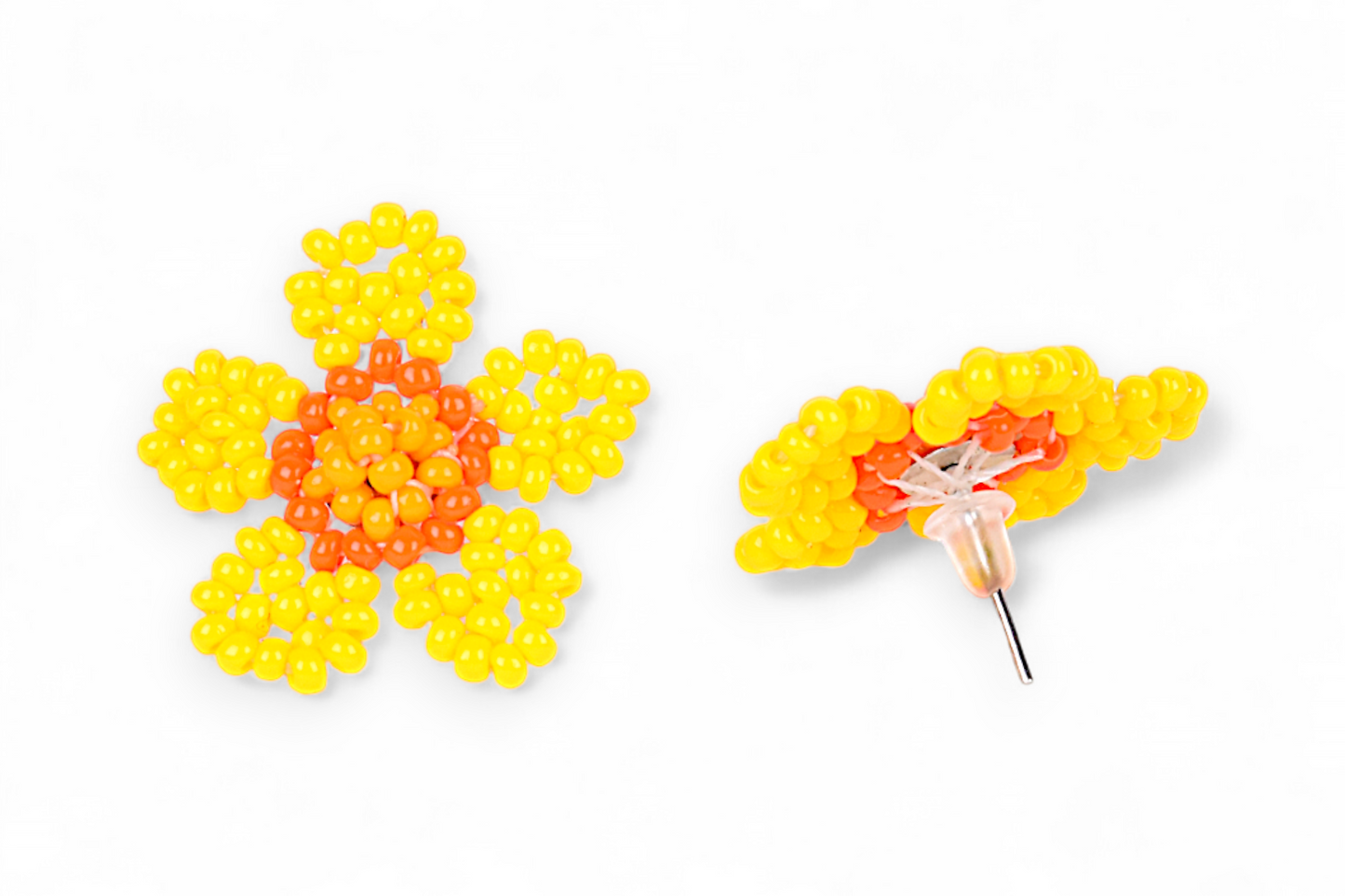Small Flower Beaded Earrings - Yellow
