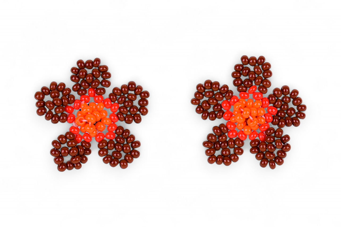 Small Flower Beaded Earrings - Brown