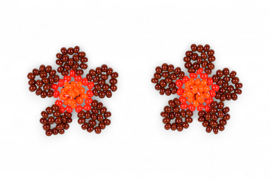 Small Flower Beaded Earrings - Brown