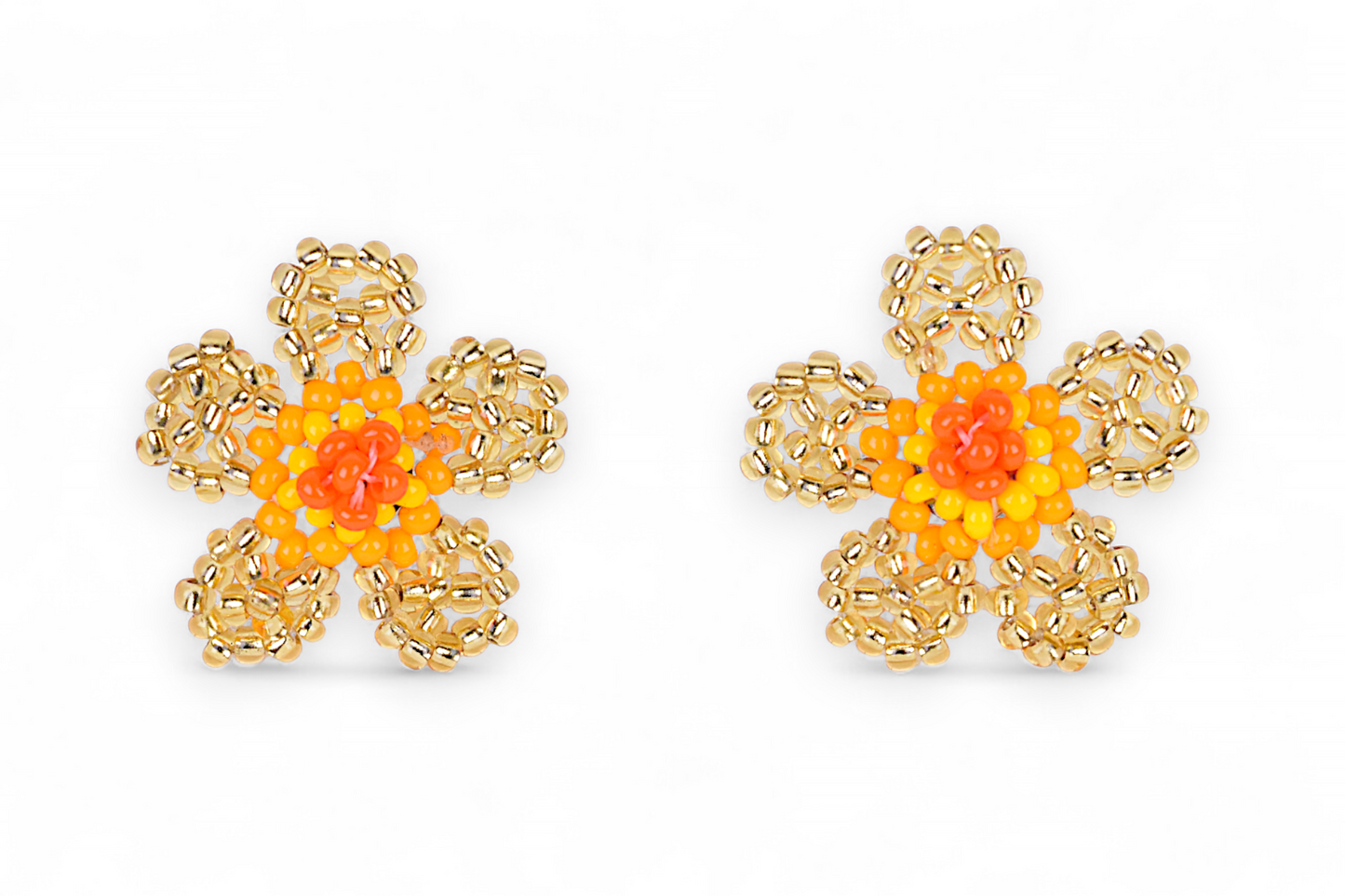 Small Flower Beaded Earrings - Gold