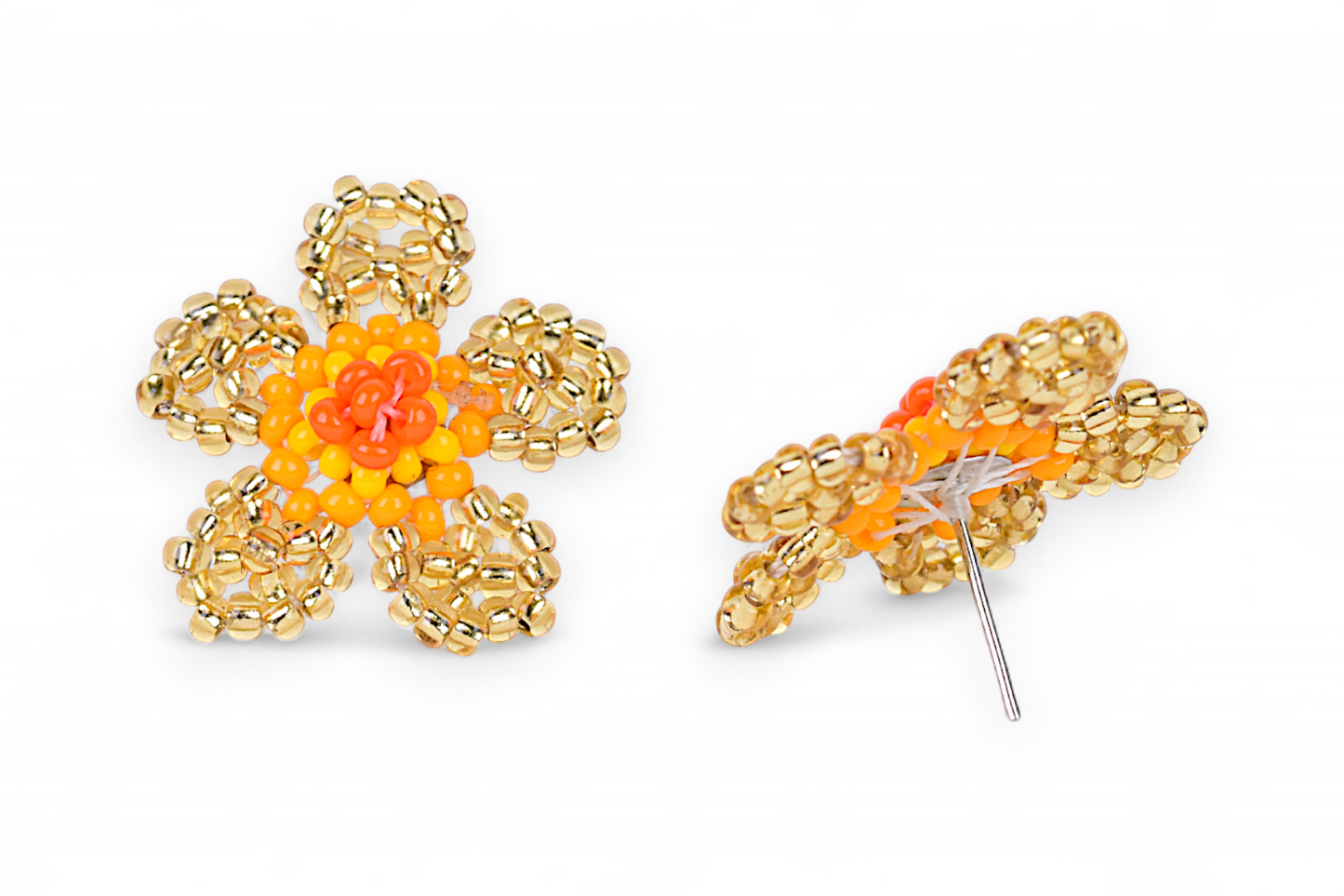 Small Flower Beaded Earrings - Gold