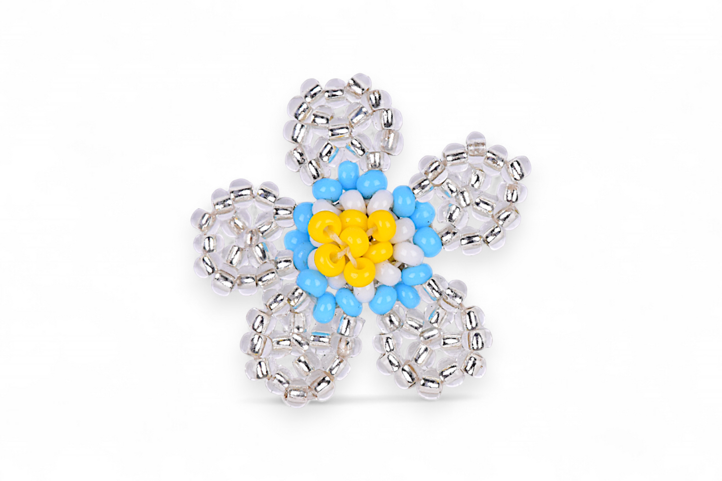 Small Flower Beaded Earrings - Silver