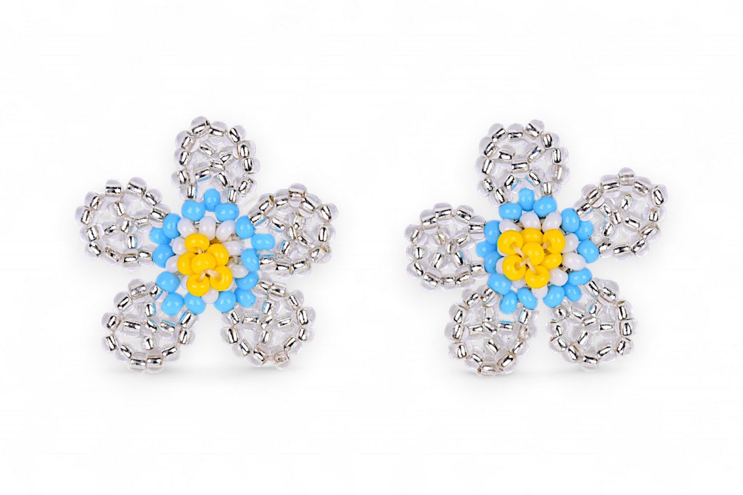 Small Flower Beaded Earrings - Silver