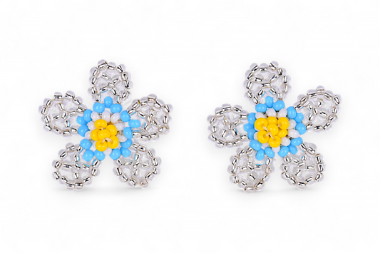 Small Flower Beaded Earrings - Silver
