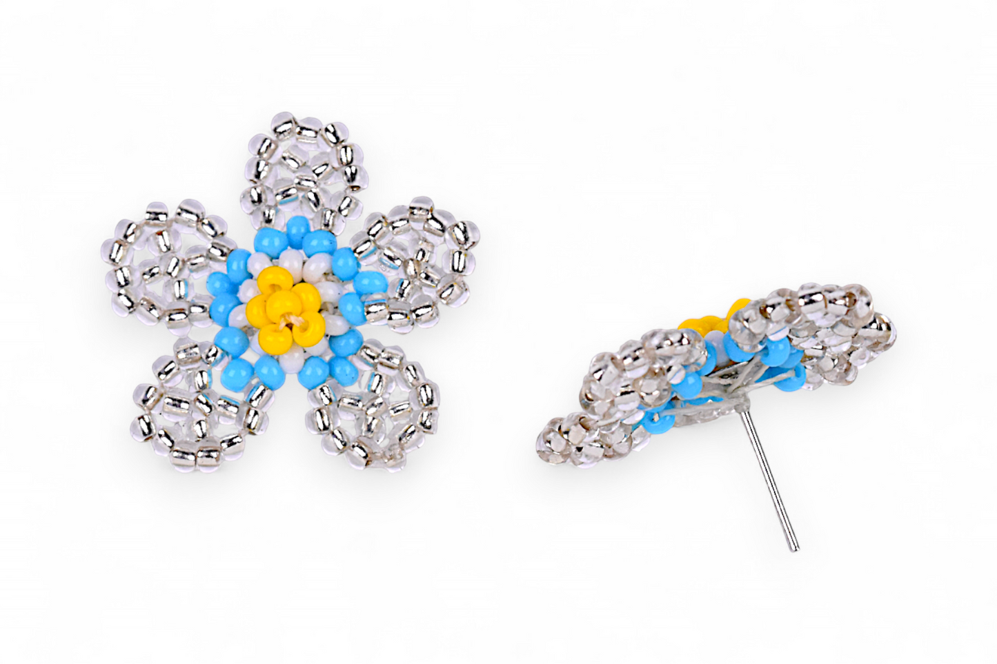 Small Flower Beaded Earrings - Silver