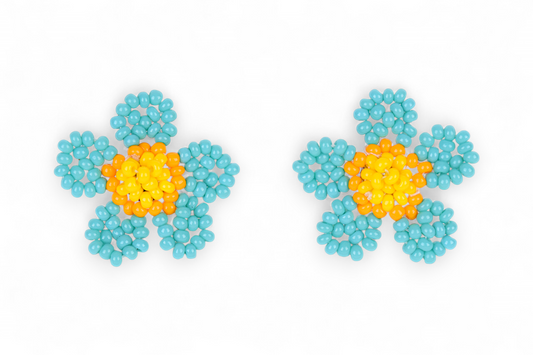Small Flower Beaded Earrings - Turquoise