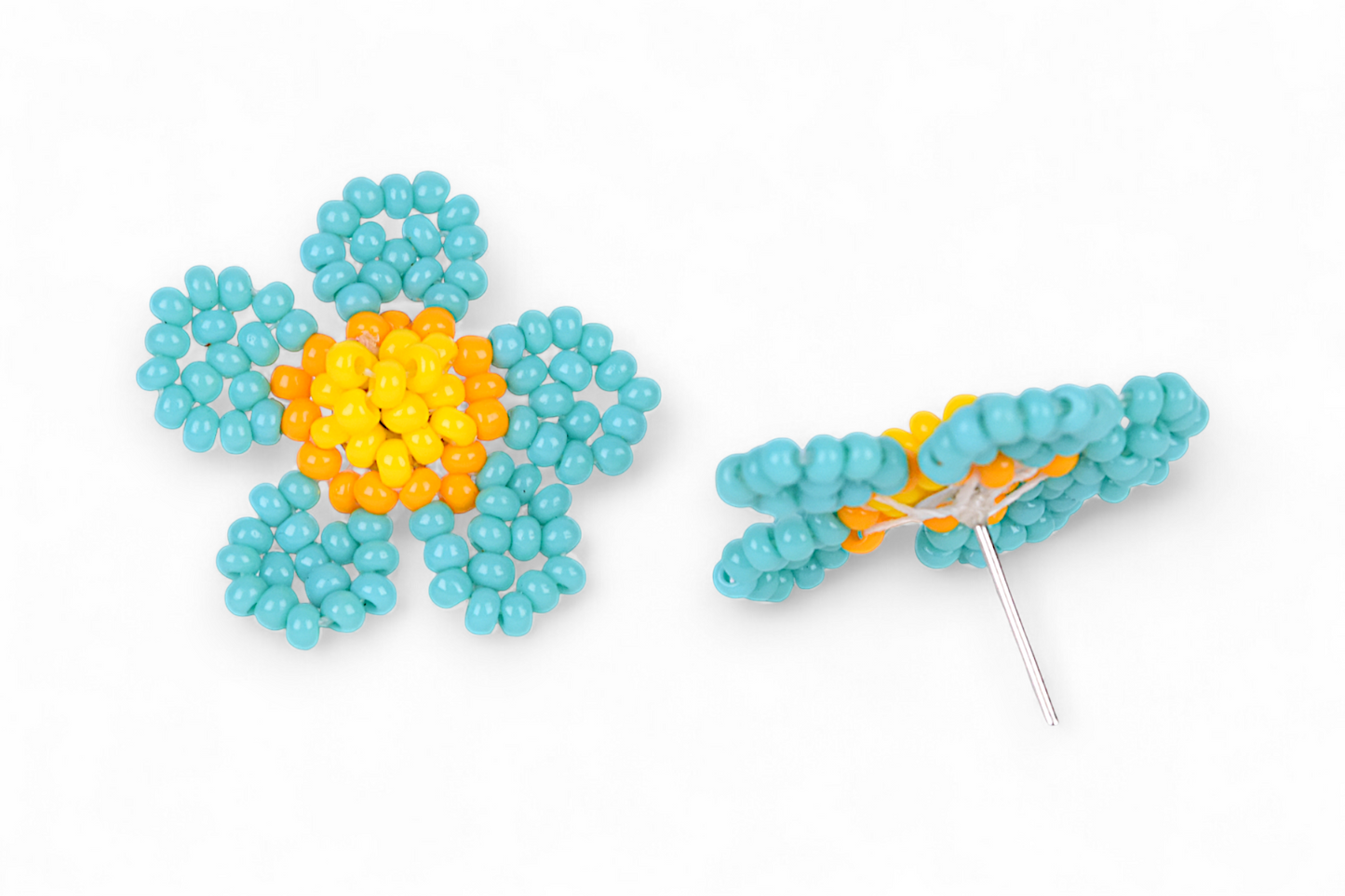 Small Flower Beaded Earrings - Turquoise