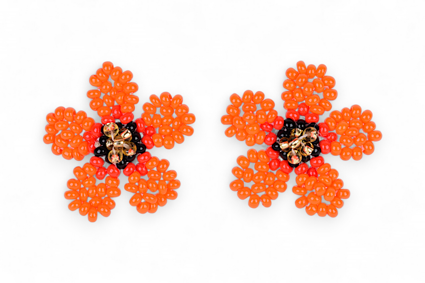 Small Flower Beaded Earrings - Orange