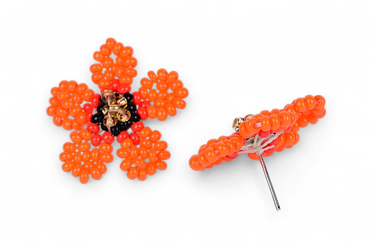 Small Flower Beaded Earrings - Orange