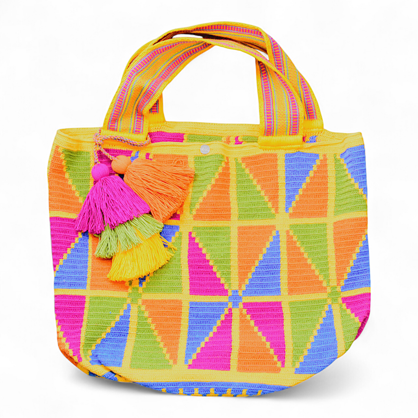 Extra Large Hand Crafted Tote Bag with Geometrical Pattern and Tassels