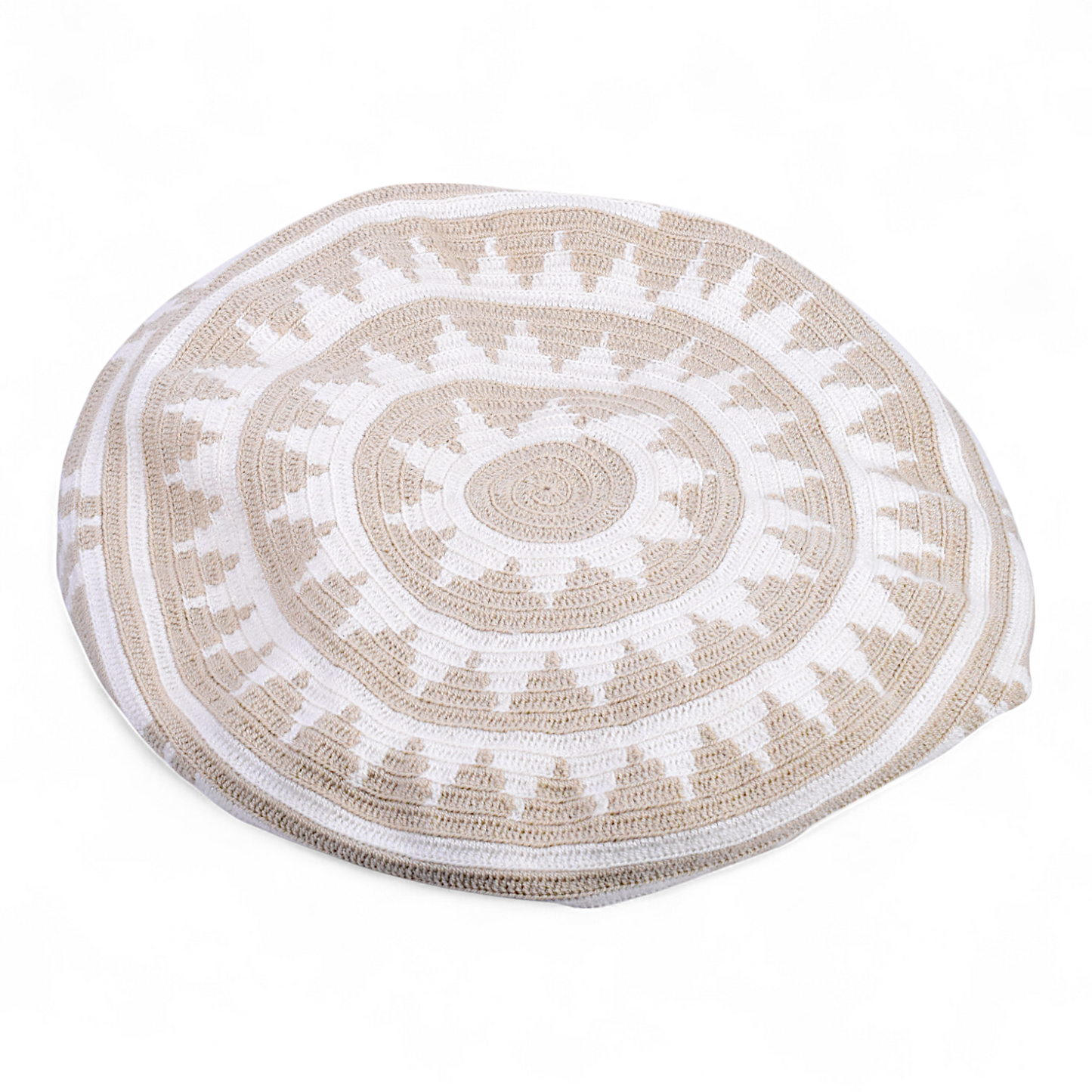 Extra Large Wayuu Beach Bag with Diamond & Triangle Pattern and White & Beige Tassels