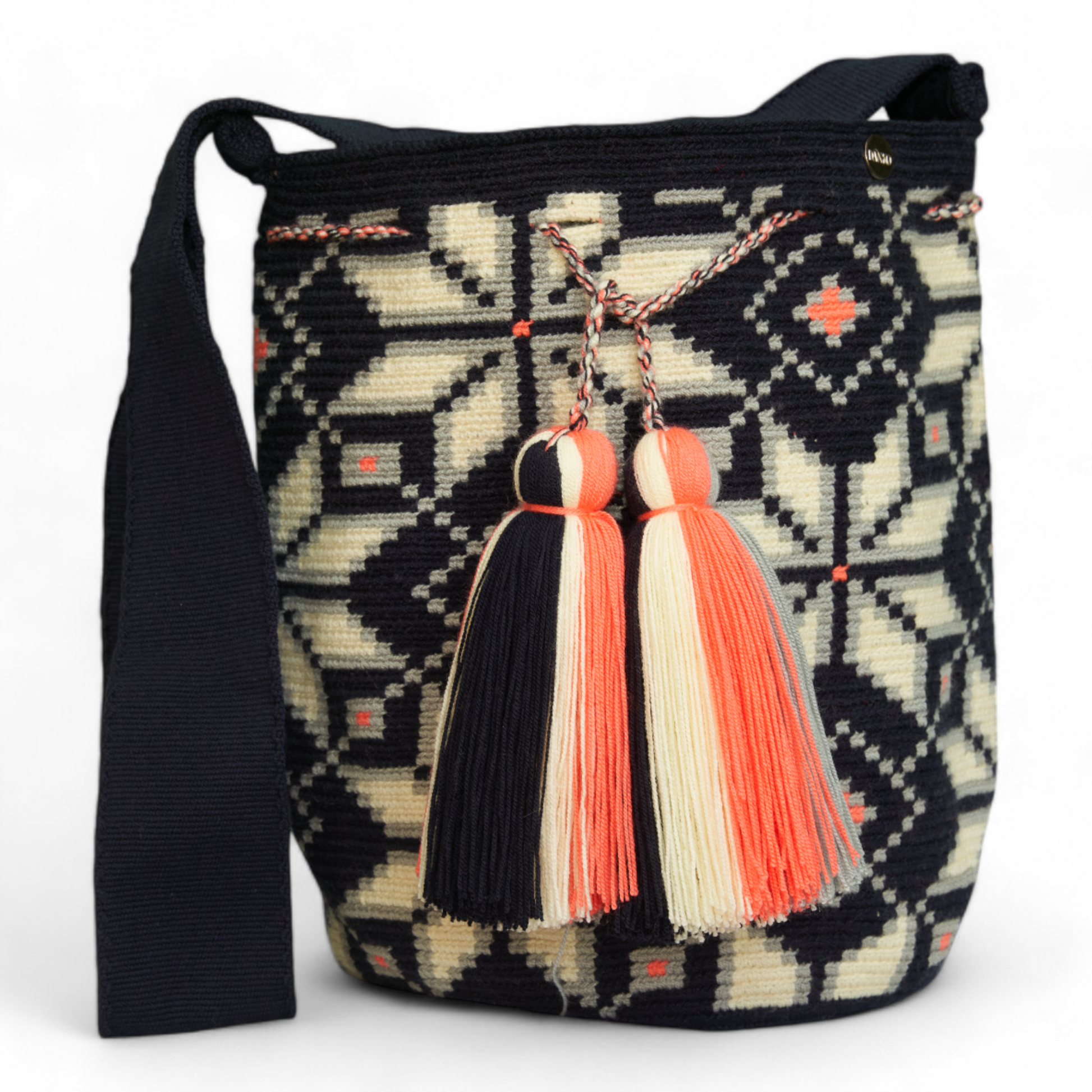 Hand Crafted Navy Blue & White Patterned Danko Shoulder Bag