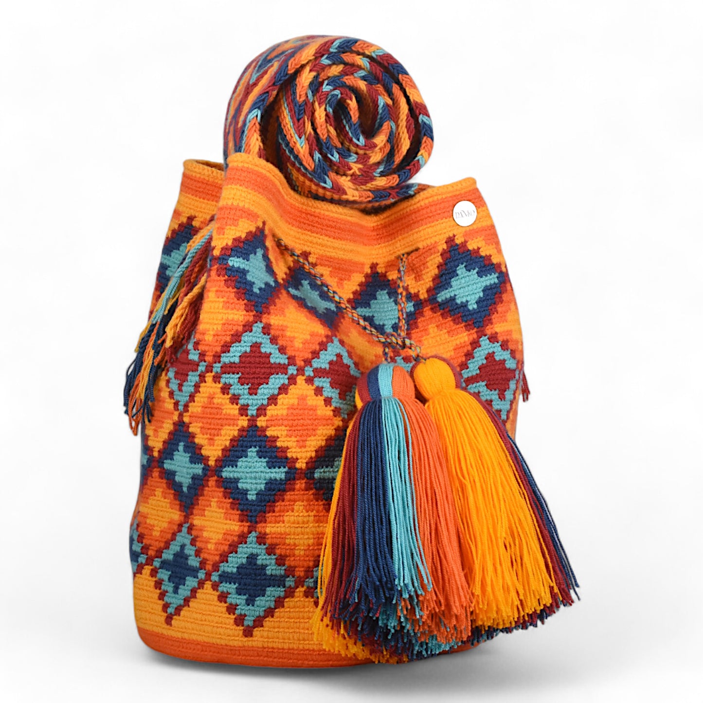 Hand Made Orange Patterned Crossbody Bag with Tassels