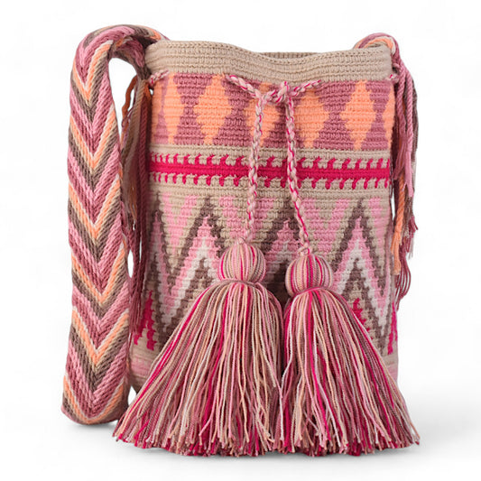 Hand Made Pink Crossbody Wayuu Bag with Zigzag Pattern