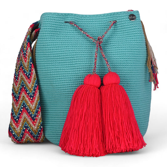 Hand Made Turquoise Danko Mochila Bag with Gem Handle