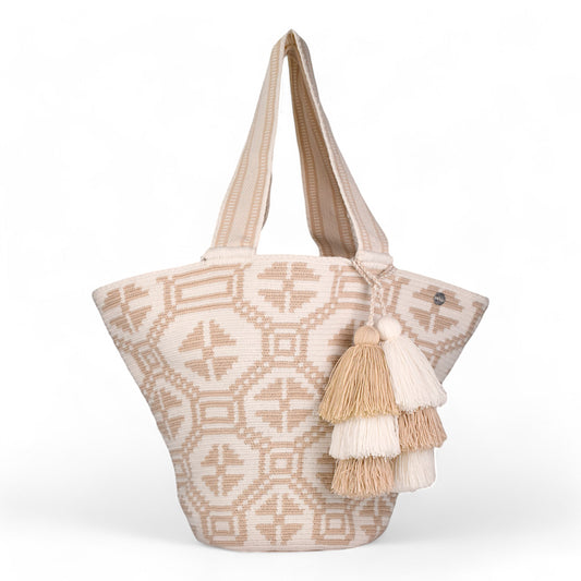 Hand Made White & Beige Crochet Tote Bag
