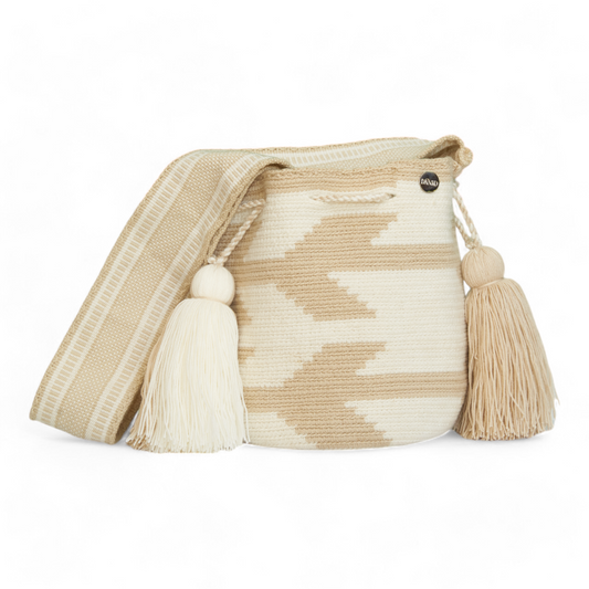 Hand Made White and Beige Crochet Bag with Arrow Pattern