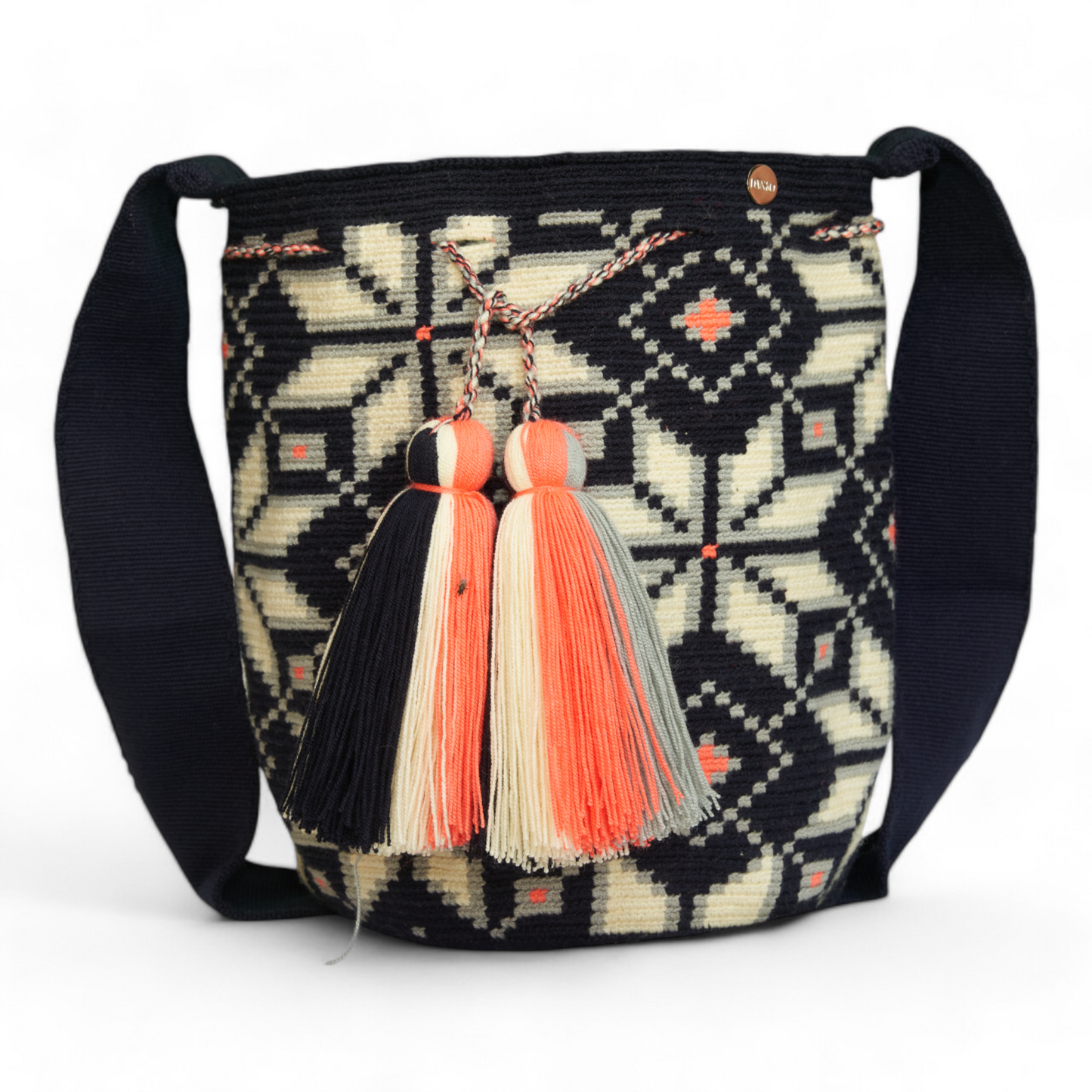 Handcrafted Navy Blue & White Patterned Wayuu  Crossbody Bag