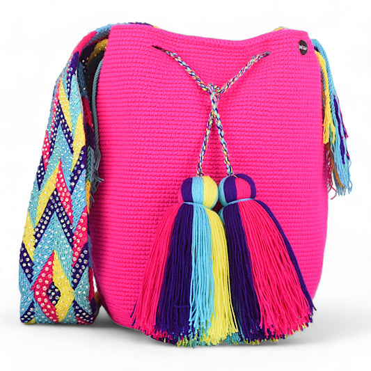 Handcrafted Pink Shoulder Bag Multi Colour Gem Handle