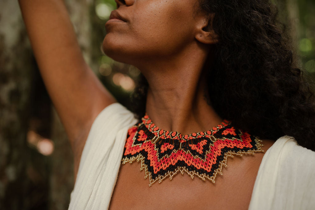 Large Red & Orange Beaded Necklace