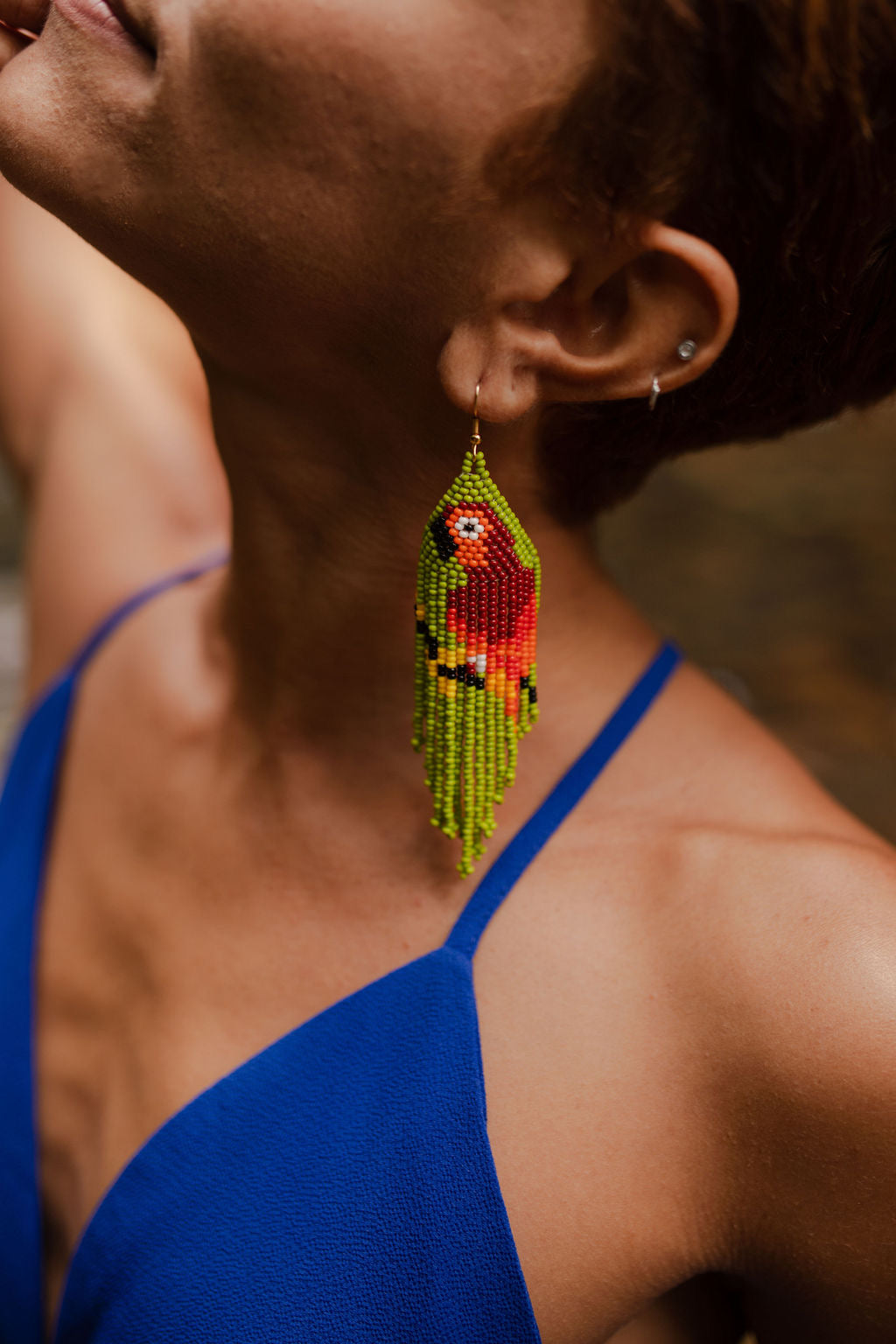 Dark Green Parrot Earrings